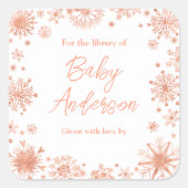 Sticker Carré Plaque de Baby shower rose Gold Snowflakes (Devant)