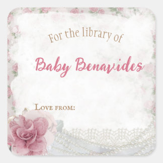 Sticker Carré Plaque de Baby shower victorienne personnalisable