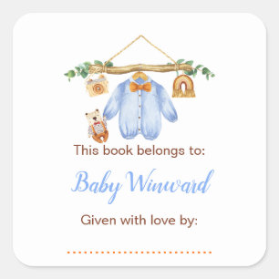 Sticker Carré Plaque de livre pour Baby Shower Garçon Ligne de V