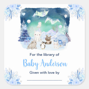 Sticker Carré Plaque de livre pour Baby Shower sur les Animaux s