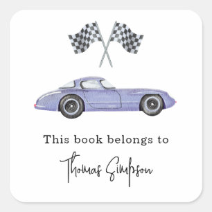 Sticker Carré Plaque de livre pour baby shower - voiture de cour