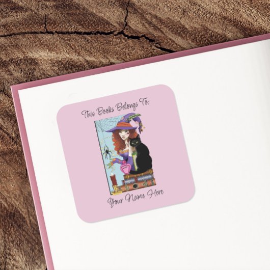 Sticker Carré Plaque de livres de chats Potions de sorcières