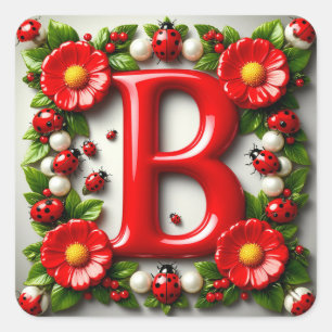 Sticker Carré 🐞 Plaque de nom en lettre rouge Damebugs Coquelic