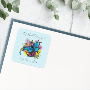 Sticker Carré Plaque de réservation Dragon Blue Butterfly Flower
