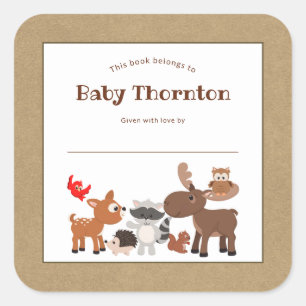 Sticker Carré Plaque d'enfant personnalisée, animaux des bois