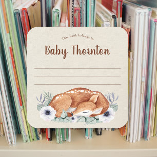 Sticker Carré Plaque d'enfant personnalisée, cerf de bois