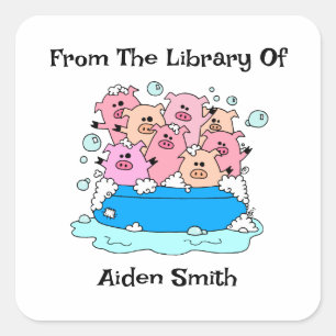 Sticker Carré Plaque d'enregistrement pour les cochons mignons