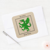 Sticker Carré Plaque Dragon Rampant Vert (Enveloppe)