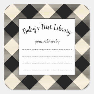 Sticker Carré Plaque du livre du baby shower Black Buffalo Check