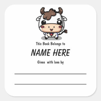 Sticker Carré Plaque Enfant Vache avec message
