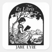 Sticker Carré Plaque - Fille Lecture Sous Arbre (Devant)