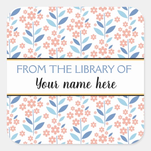 Sticker Carré Plaque Fleurs Orange De La Bibliothèque De (Devant)