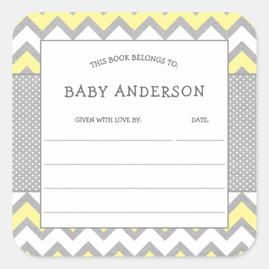 Sticker Carré Plaque jaune gris, première bibliothèque pour bébé (Devant)