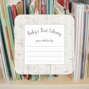 Sticker Carré Plaque livre de baby shower de bouleau rustique