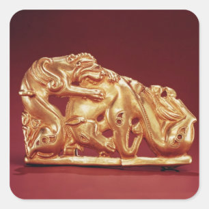 Sticker Carré Plaque représentant un Griffin attaquant un cheval