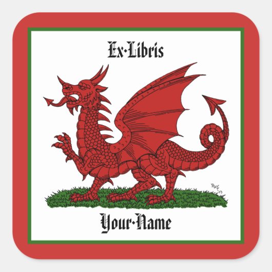 Sticker Carré Plaque rouge Dragon of Wales (Devant)