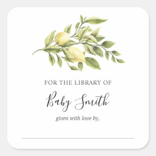 Sticker Carré Plaque vintage Baby shower citron