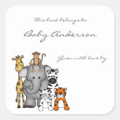 Sticker Carré Plaques baby showers / animaux de la jungle (Devant)