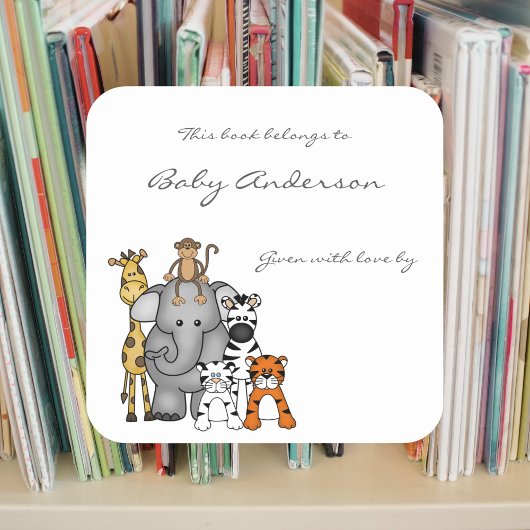 Sticker Carré Plaques baby showers / animaux de la jungle