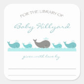 Sticker Carré Plaques baby showers / baleines gris turquoise (Devant)