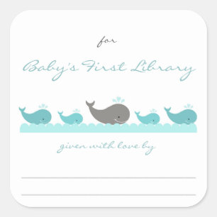 Sticker Carré Plaques baby showers / baleines turquoise