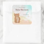 Sticker Carré Plaques de Baby shower de l'ours d'aquarelle neutr (Sac)