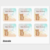 Sticker Carré Plaques de Baby shower de l'ours d'aquarelle neutr (Feuille)