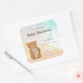 Sticker Carré Plaques de Baby shower de l'ours d'aquarelle neutr (Enveloppe)