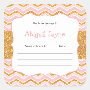 Sticker Carré Plaques de baby shower pour fille parties scintill