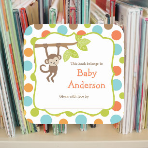 Sticker Carré Plaques de livres neutres pour bébé singe de genre