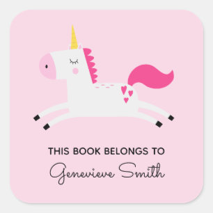Sticker Carré Plaques de livres pour enfants Unicorn rose