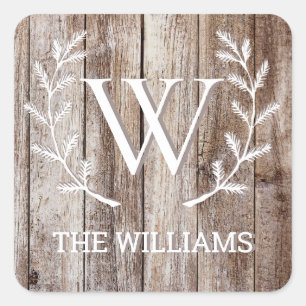 Sticker Carré Plaques en bois rustique Monogramme Nom personnali