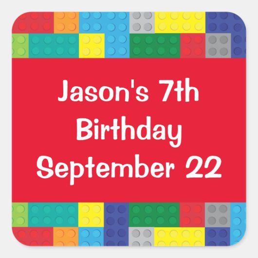 Sticker Carré Plastic Toy Bricks Boy's Birthday Party Favor (Devant)