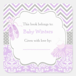 Sticker Carré Plate-forme de Baby shower Ballerina violet/gris