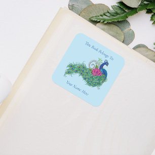 Sticker Carré Plate-forme de henné Peacock Blue Lotus Flower