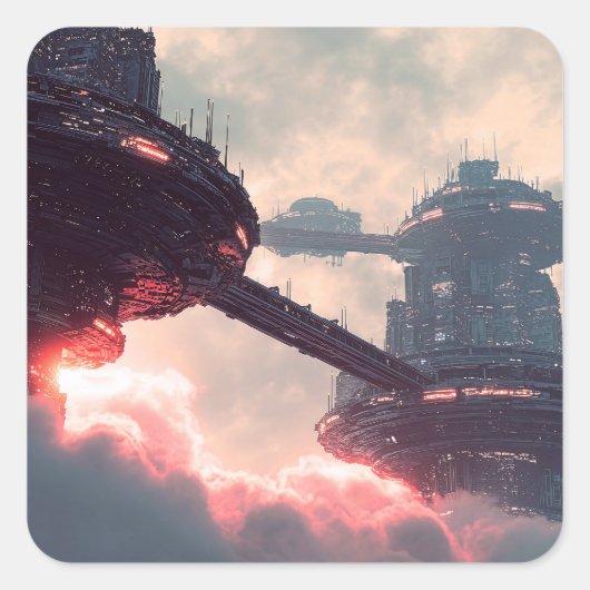 Sticker Carré Plates-formes futuristes dans les nuages au crépus (Devant)