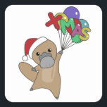 Sticker Carré Platypus Noël Platypus Cute Animaux<br><div class="desc">Le beaker pour Noël avec ballons de Noël. Animaux amusants avec des cadeaux pour les vacances. Aussi drôle pour Noël en juillet. Les tables sont des animaux sucrés et parfaites pour Noël.</div>
