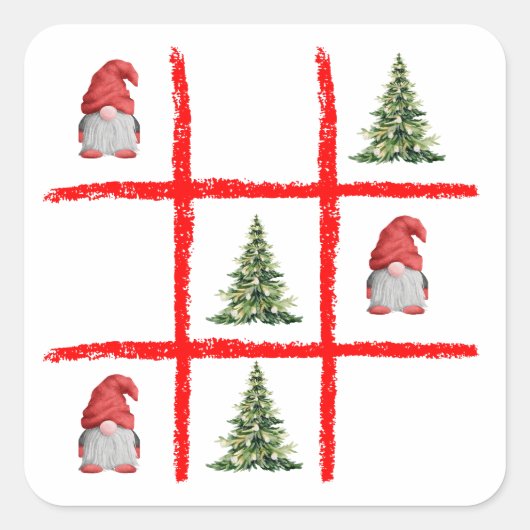 Sticker Carré Playful Gnome Christmas Tic Tac Toe Card (Devant)