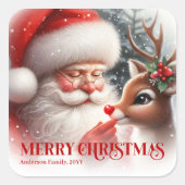 Sticker Carré Playful Personalized Santa and Rudolph Christmas  (Devant)