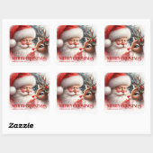 Sticker Carré Playful Personalized Santa and Rudolph Christmas  (Feuille)