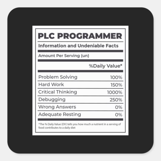 Sticker Carré PLC Programmer Funny Programmation Faits (Devant)