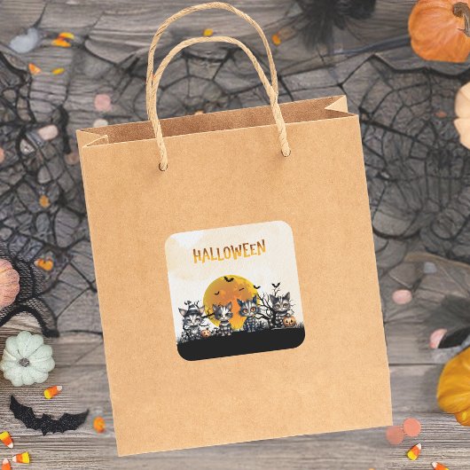 Sticker Carré Pleine lune Adorable Halloween Éffrayant Fantôme K