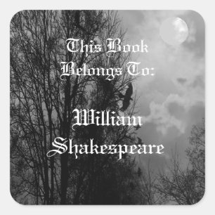 Sticker Carré Pleine lune avec Ravens Editable Bookplate Étiquet