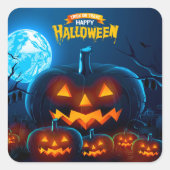 Sticker Carré Pleine lune éffrayante Pumphins Bats Happy Hallowe (Devant)