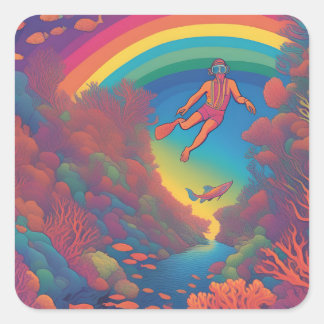 Sticker Carré Plongeon arc-en-ciel