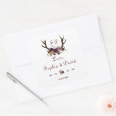 Sticker Carré Plum Purple Floral Antlers Mariage (Enveloppe)