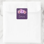 Sticker Carré Plum violet foncé pies rose mariage script d'amour (Sac)