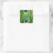 Sticker Carré Plumes de paon colorées Imprimer (Sac)