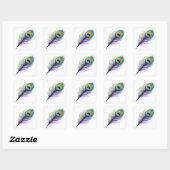 Sticker Carré Plumes de Peacock violet et bleu (Feuille)