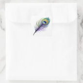Sticker Carré Plumes de Peacock violet et bleu (Sac)